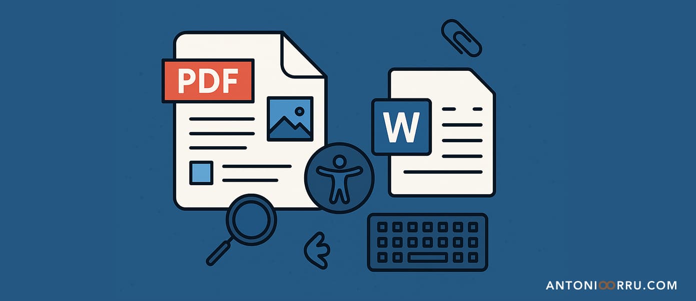 L'immagine mostra un infografica raffigurante le icone di pdf e word con dei simboli richiamanti l'accessibilità