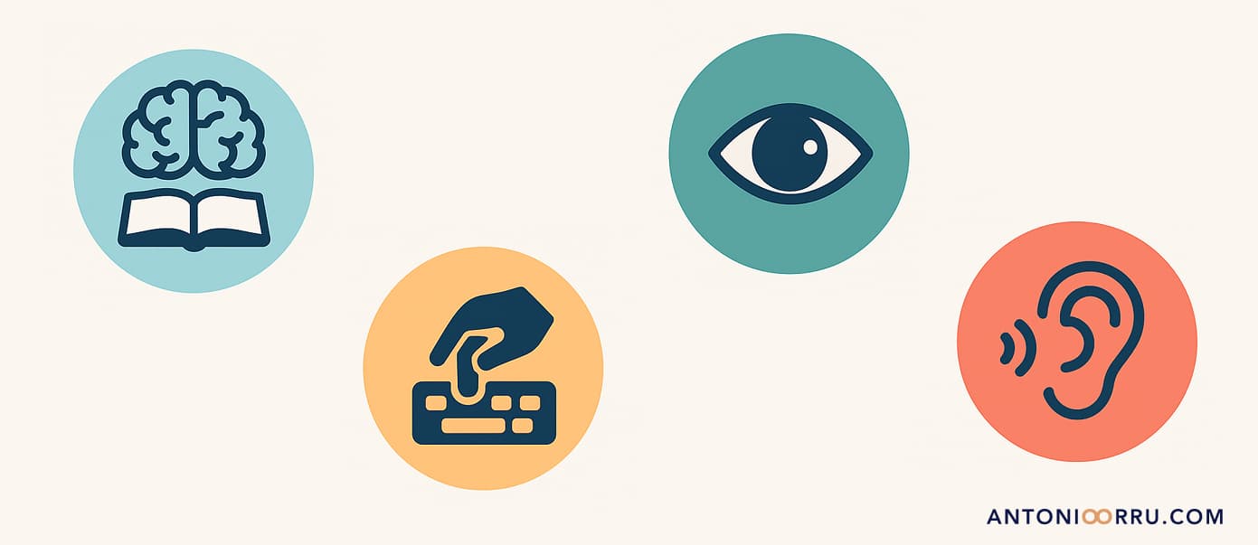 L'immagine mostra un infografica raffigurante delle iconografie che descrivono disabilità e tecnologie assistive