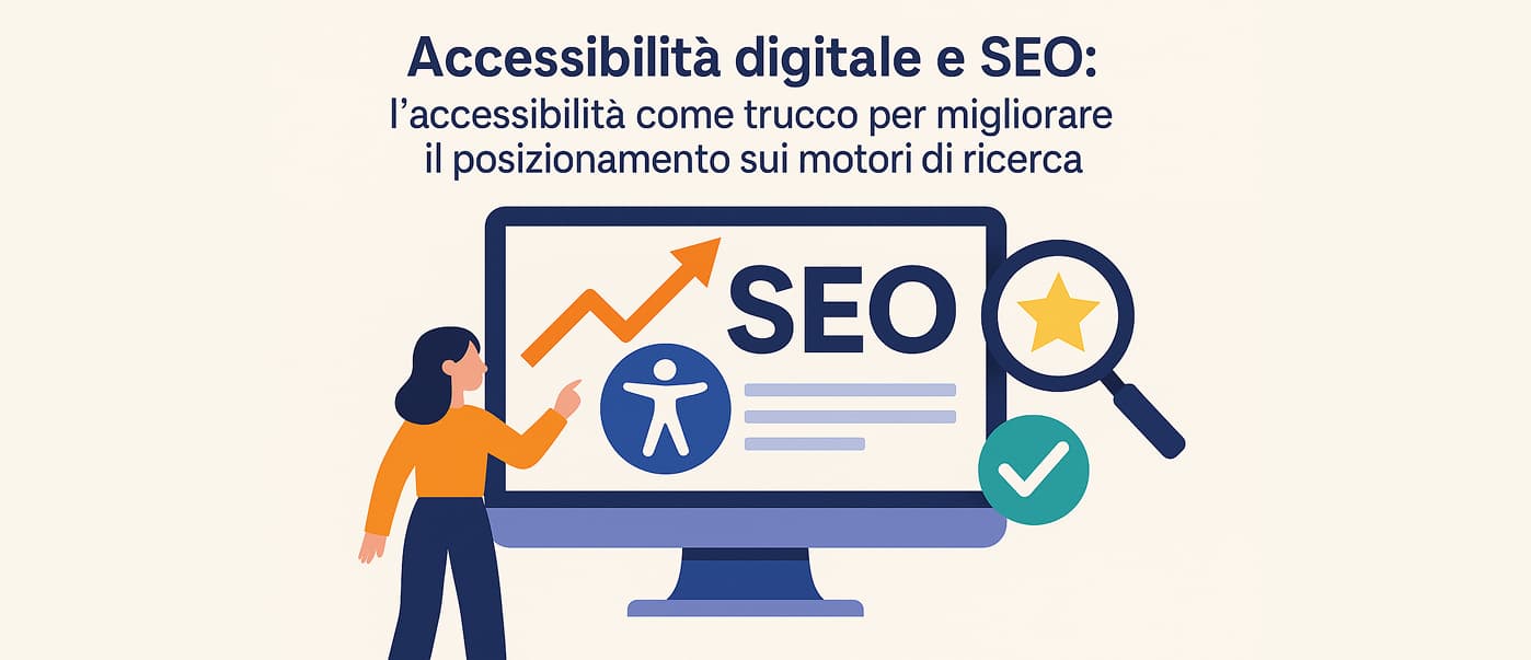 L'immagine a puro scopo illustrativo mostra un infografica indicante SEO e accessibilità che accresce esponenzialmente un grafico sulle performance di un sito