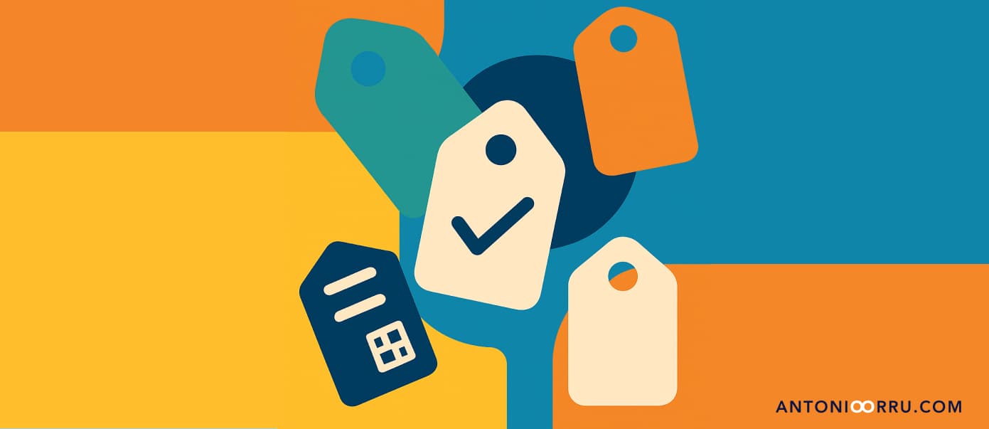 L'infografica mostra delle immagini astratte e colorate che indicano delle etichette accessibili quindi correlate di icone e altre senza icone come a far capire che sono poco chiare